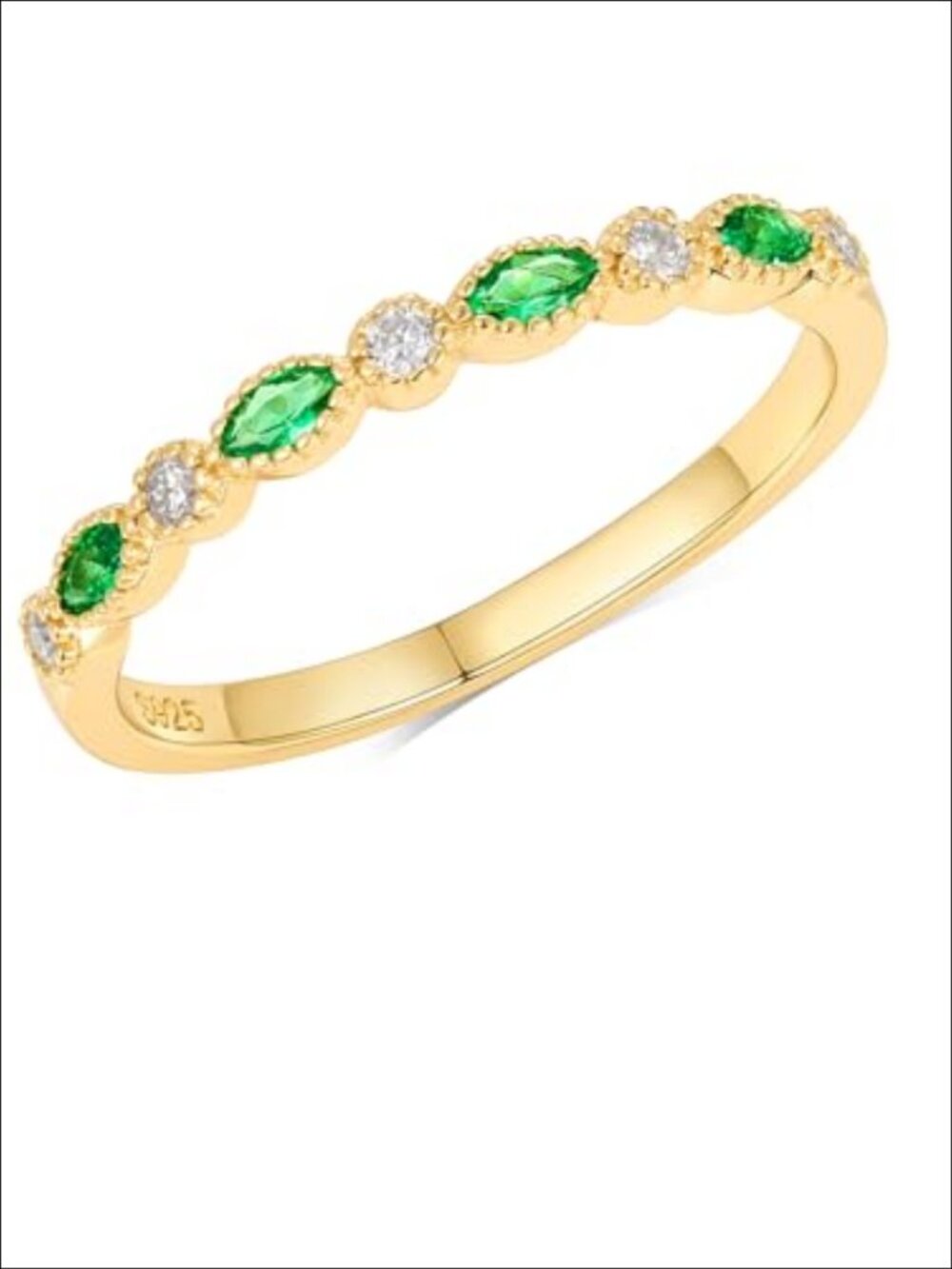 Sterling Silver Moissanite Lab Grown Emerald Marquise Eternity Stacking Ring